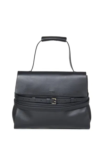 Moschino Tie Me Medium Handbag With Woven Belt And Removable Strap In Black