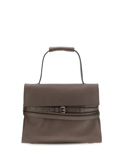 Moschino Brown Calf Leather Bos Taurus Handbag In White