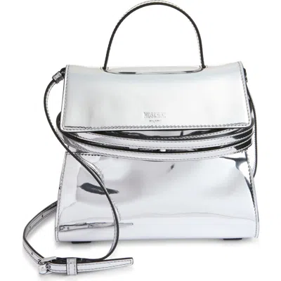 Moschino Tie Me Metallic Leather Handheld Bag In Silver