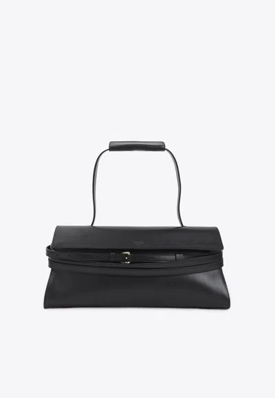 Moschino Tie Me Nappa Leather Shoulder Bag In Black