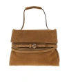 Moschino Medium Tie Me Belt-detail Suede Shoulder Bag In Brown