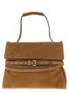 Moschino Medium Tie Me Belt-detail Suede Shoulder Bag In Brown