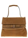 Moschino Medium Tie Me Belt-detail Suede Shoulder Bag In Brown