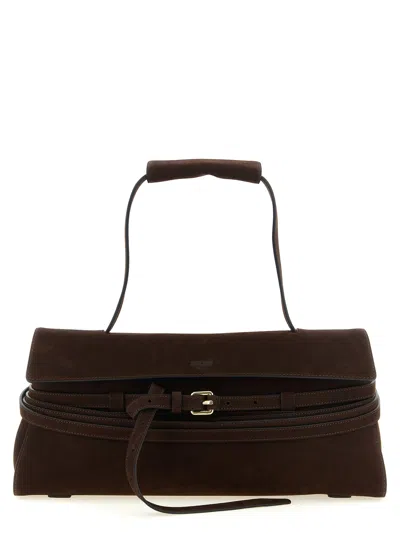Moschino Dark Brown Tie Me Large Shoulder Bag In Black