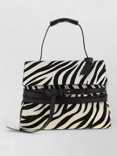 Moschino Tie Me Shoulder Bag Zebra Print In Black