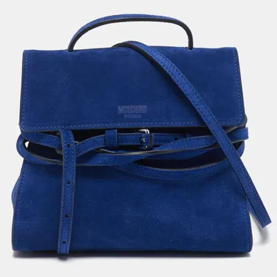 Pre-owned Moschino Tie Me Small Blue Suede Top Handle Bag