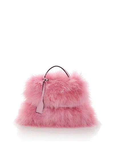 Moschino Tie Me Small Feather Top Handle Bag In Pink