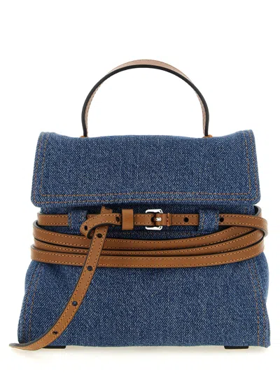 Moschino Denim Tie Me Small Satchel In Blue