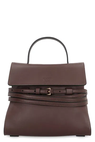 Moschino Tie Me Small Leather Handbag In Brown