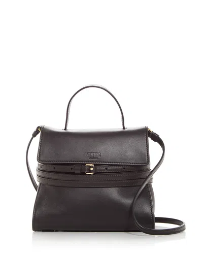 Moschino Tie Me Small Leather Shoulder Bag In Brown