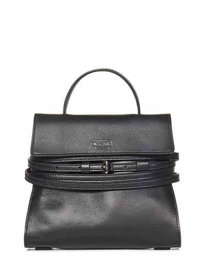 Moschino Black Nappa Handbag With Woven Belt Detail