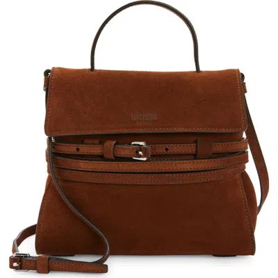 Moschino Tie Me Suede Handbag In Brown