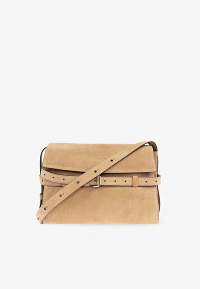 Moschino Tie Me Suede Shoulder Bag In Beige