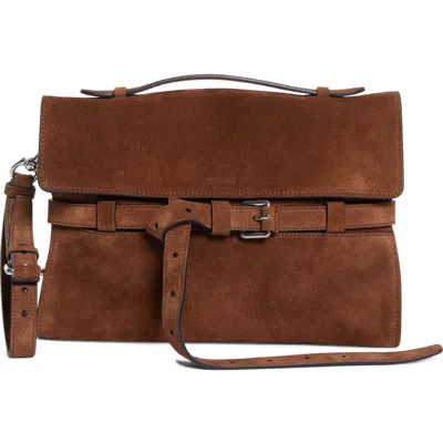 Moschino Tie Me Suede Shoulder Bag In Brown