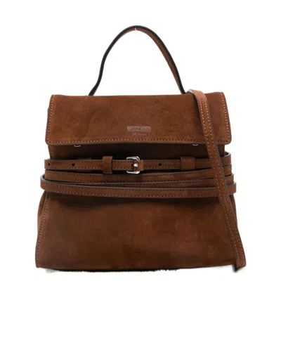 MOSCHINO TIE ME SUEDE SHOULDER BAG