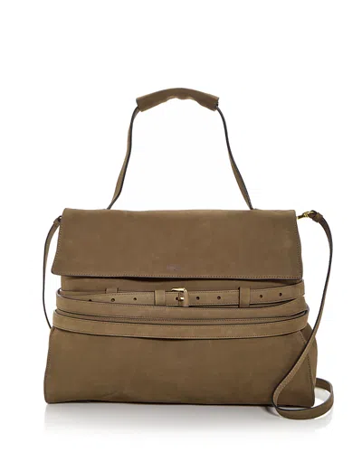Moschino Tie Me Suede Shoulder Bag In Forest