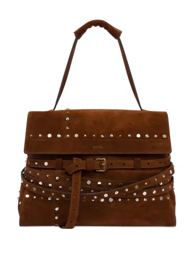 Moschino Tie Me Tote Bag In Brown