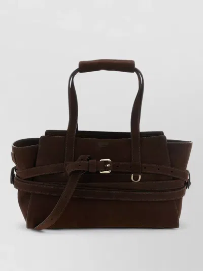 Moschino Tie Me Tote Bag Buckle Strap Design In Brown