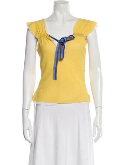 Pre-owned Moschino Tie Neck Short Sleeve Blouse In Yellow