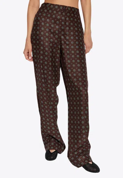 Moschino Tie Pattern Print Silk Pants In Brown