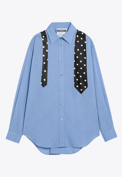 Moschino Tie Print Buttoned Shirt In Blue