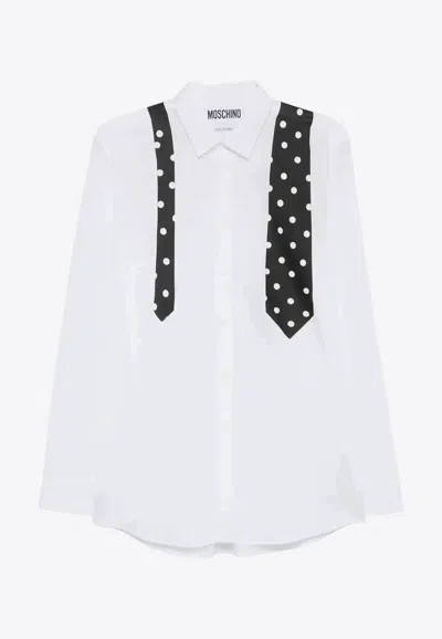 Moschino Tie Print Long-sleeved Shirt In White