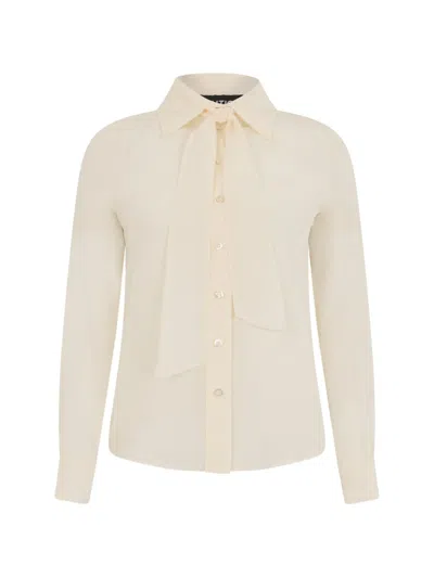 Moschino Tie-neck Silk Shirt In White