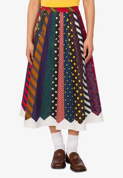 MOSCHINO TIES PRINT FLARED MIDI SKIRT
