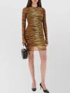 Moschino Tiger Print Sheer Overlay Fitted Dress In Brown