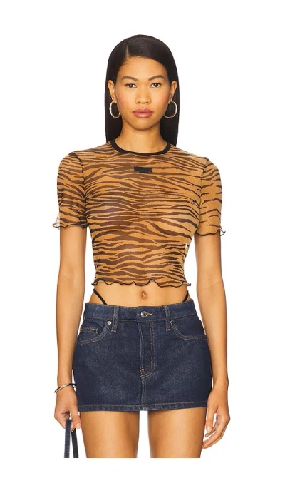 Moschino Tiger Stripes Mesh Tee In Animal Print