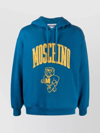 Moschino Timeless Crewneck Sweater With Kangaroo Pocket In Blue