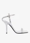 Moschino Tina 100 Mirror Effect Sandals In Silver