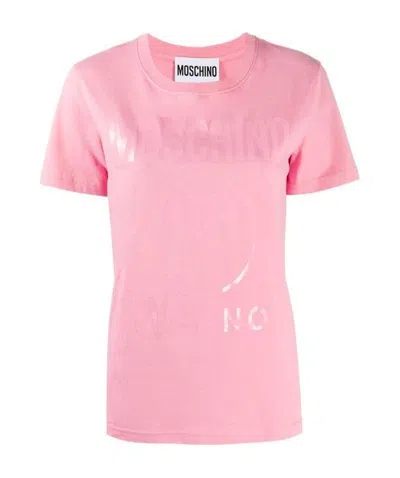 Moschino Tonal Logo Print T-shirt In Pink