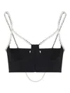 Moschino Stretch Poplin Crop Top With Pearls In Black
