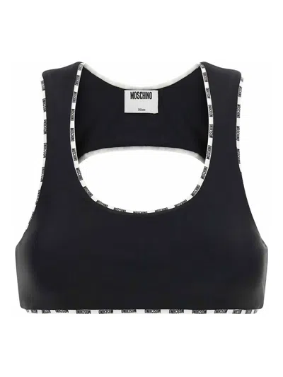 Moschino Logo-trimmed Stretch Technical Sports Top In Black
