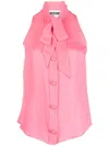 Moschino Bow Collar Sleeveless Top With Curved Hem In Pink