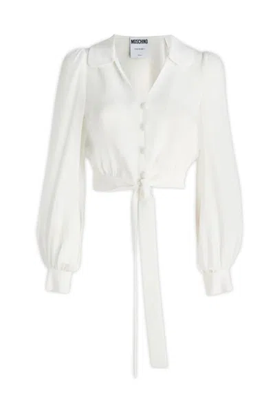 Moschino Cropped Silk Charmeuse Shirt With Button Detailing In A0001
