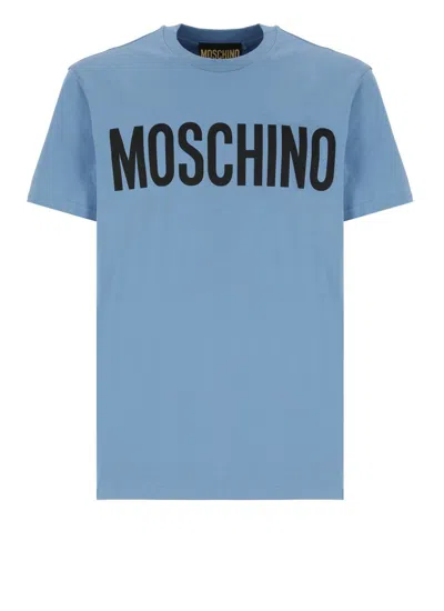 Moschino Blue Printed-logo T-shirt In Multi Light Blue