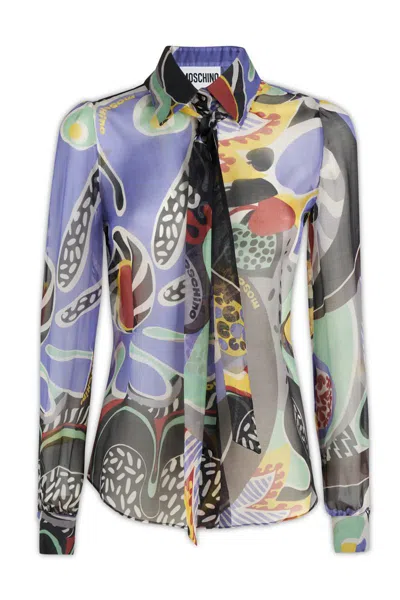 Moschino Psychedelic Print Silk Chiffon Shirt In J1555