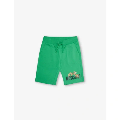 Moschino Boys Bright Green Kids Toy Bear Logo-print Cotton-jersey Shorts 6-14 Years