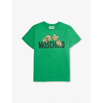Moschino Boys Bright Green Kids Toy Bear Logo-print Cotton-jersey T-shirt 4-14 Years