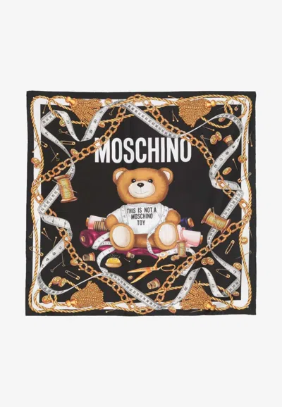 Moschino Toy Bear Print Silk Scarf In Multicolor
