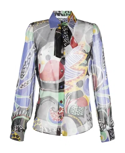 Moschino Transparent-design Graphic-print Shirt In Multicolor