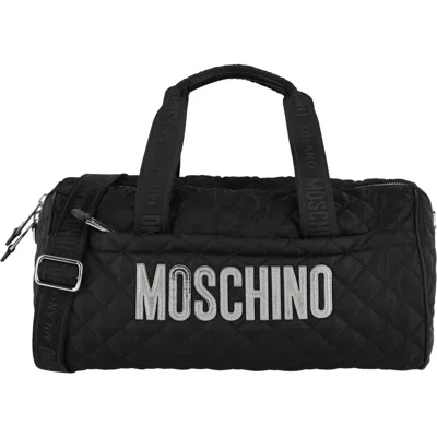 Moschino Travel Quilted Duffle Bag In Fantasy Print Black