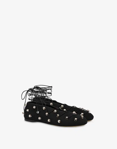 Moschino Trekking Canvas Hooked Ballerinas In Black