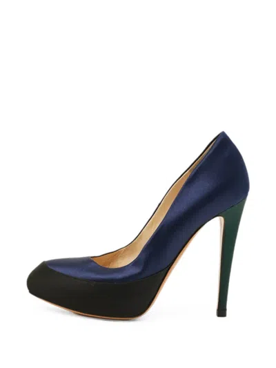 Pre-owned Moschino Tricolour Platform Pumps In Blue