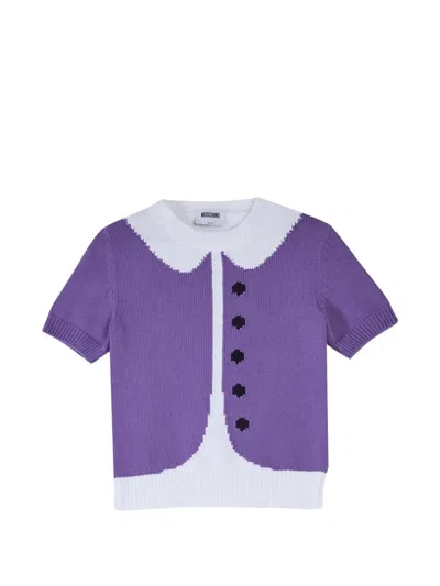Moschino Trompe L'oeil Intarsia-knit Sweater In Purple