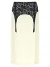 Moschino Illusion Lace Print Midi Skirt In White/black