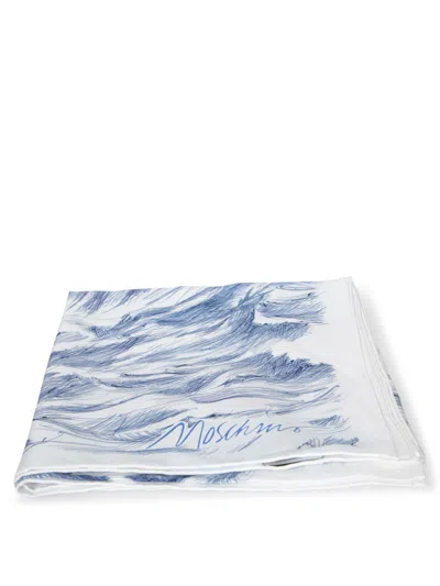 Moschino Trompe Loeil White Blue Scarf