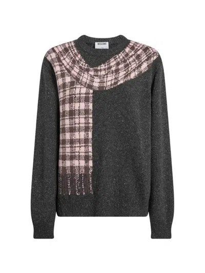 Moschino Trompe-l'oeil Scarf-print Sweater In Gray